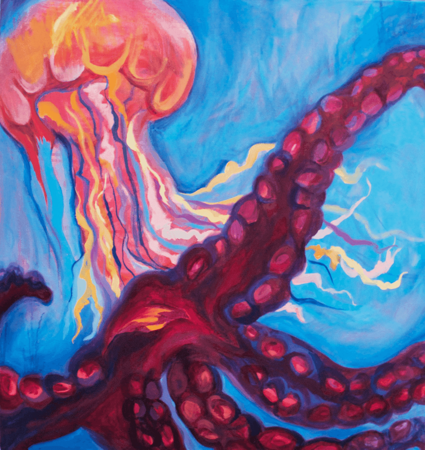Octopus and jellyfish painting