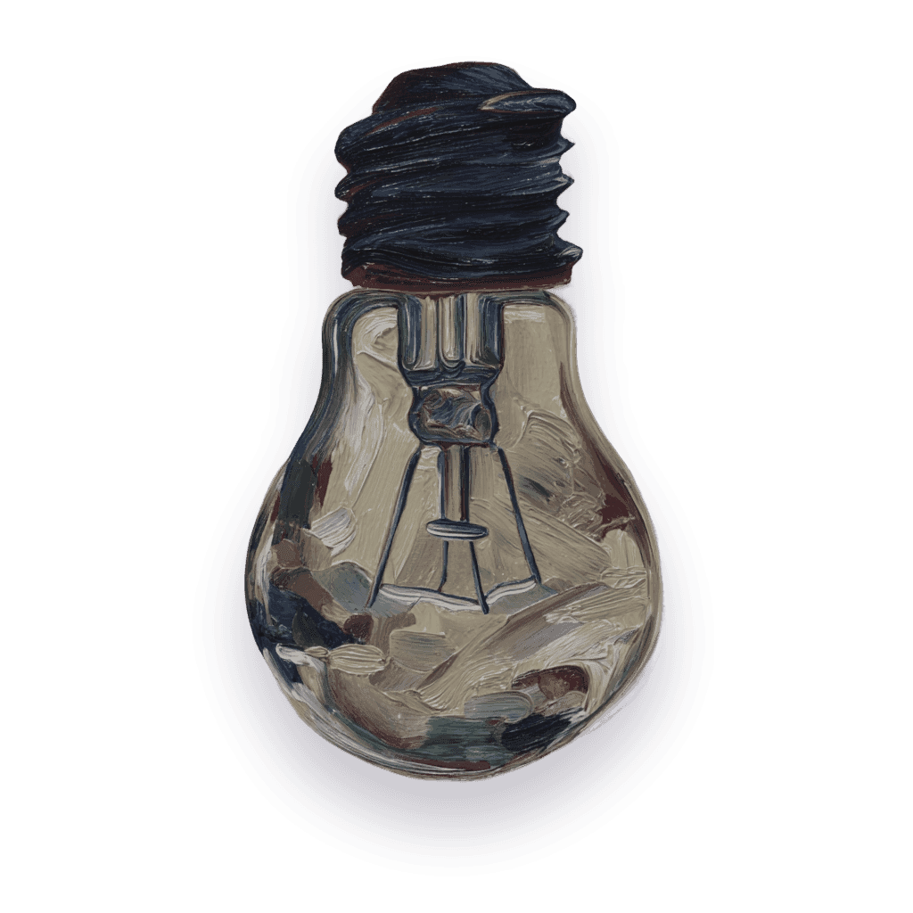 Painted lightbulb glowing with color